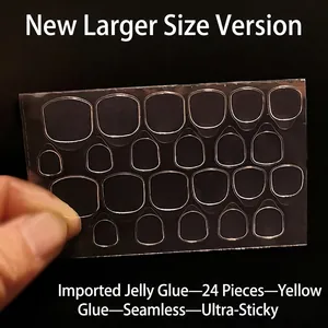 Detailed macro view of 24 pieces of transparent double-sided press-on nail jelly glue stickers