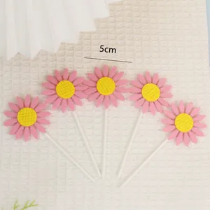 Set of 5 pink non-woven fabric sunflower cake toppers with 5cm diameter flower heads