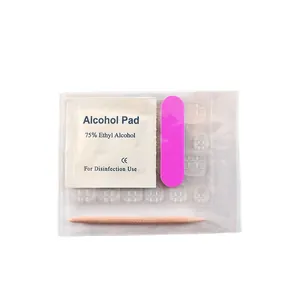 Complete 4-piece nail prep kit with jelly glue tabs, alcohol pad, and file