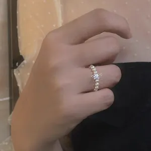 Handgemaakte Zoetwaterparel Kralenring Voor Dames Elegante Chanel-stijl Vierkante Strass Suikerklontje Ontwerp Vingerring Sieraden