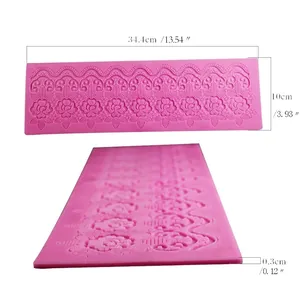 Professional pink silicone floral lace mold for fondant cake decorating, 34.4x10x0.3cm