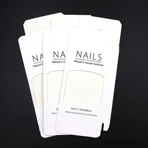 White cardboard nail packaging box with transparent window and hanging hole
