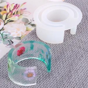 C-shaped silicone mold for DIY resin bracelet with dried flower sample