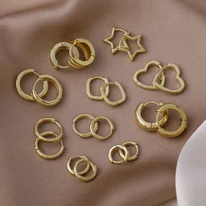 Minimalist Geometric Copper Ear Buckles For Women Gold Plated Small Hoop Earrings Korean Style Circle Star Heart Ear Bone Rings Jewelry Accessories