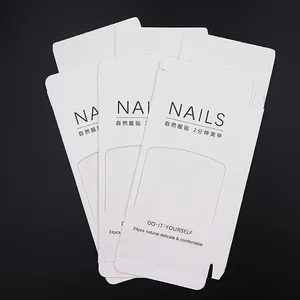 White folding cardboard packaging box with transparent window for DIY press-on nails