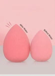 Detailed comparison of the pink hydrophilic makeup sponge size before and after water soaking