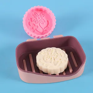 Mooncake silicone mold for DIY candles and soaps with intricate flower pattern details