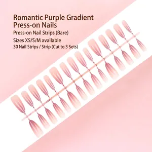 Luxe gradiënt paarse kunstnagels set met glitter, 30 stuks in de maten XS/S/M