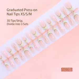 Close-up detail of 30pcs press-on nails set with elegant French tip design and glitter