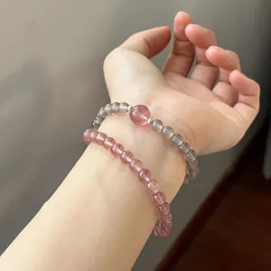 Σετ βραχιόλια με φυσικό κρύσταλλο φράουλας με πέτρες 6mm και εξαιρετικά κομψό σχέδιο