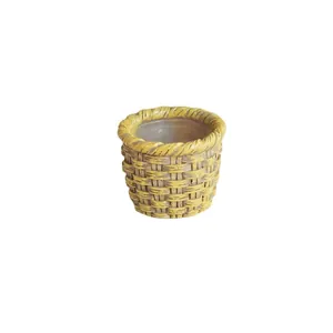 Miniature yellow woven basket ornament for creative micro landscape and cake decorations
