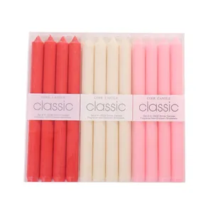 Set of red white and pink 25cm classic smokeless and dripless dinner candles for weddings