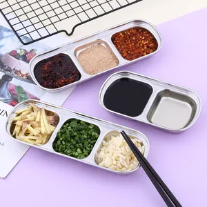 Multi-compartment stainless steel condiment dishes for dipping sauces and kitchen spices