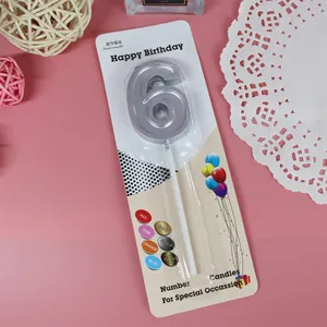 Vela de cumpleaños número 6 plateada de alta calidad para decoración de tartas y fiestas