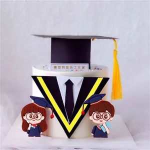 Décoration de Gâteau de Remise de Diplôme en Dessin Animé Figure d'Étudiant Q Version Toque Lettrage Inspirant pour Fête de Diplôme