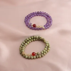 New Chinese Style Double Wrap Crystal Bracelet For Women Strawberry Amethyst Sunstone Agate Beaded Bracelet Vintage Jewelry