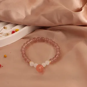 Handmade natural strawberry quartz bead bracelet with elegant white moonstone accents
