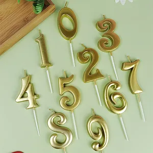Creative Gold Metallic Number Birthday Candles Paraffin Wax ABS Cake Decoration Number Candles For Party Celebration Decor