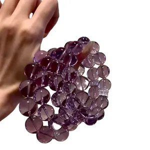 Natural purple amethyst beaded bracelet 12mm crystal stone jewelry for women gift