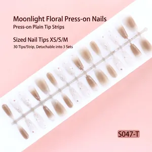 30pcs nude and floral press-on nails set with XS/S/M sizes for professional DIY manicure
