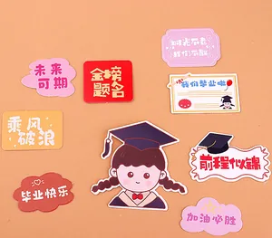 Ensemble de cake toppers graduation avec slogans motivants et décoration fille cartoon