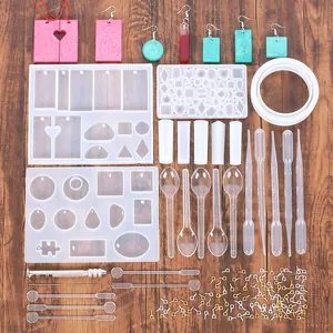 Comprehensive 229-piece DIY resin jewelry making kit with silicone molds and tools.