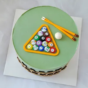 Billiards Pool Table Cake Topper Set Miniature Sports Theme Soft Rubber Birthday Party Cake Decoration For Men Boys Gifts
