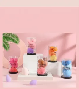 Professional ALYAN makeup sponge set in clear cylinder packaging for wet and dry beauty use