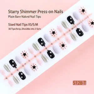 30pcs press-on nail strip with star patterns and metallic finish in sizes XS/S/M