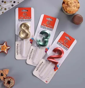 Detailed view of 7cm number birthday candles in colorful blister packaging