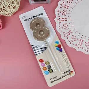Elegante vela de cumpleaños número 8 oro champán para decoración de tartas fiesta