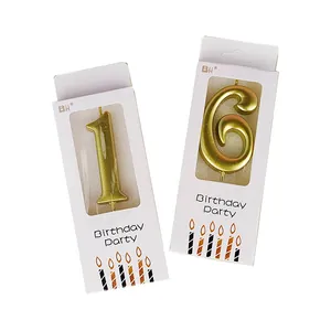 Elegant metallic golden glitter number 1 and 6 birthday candles in white gift box