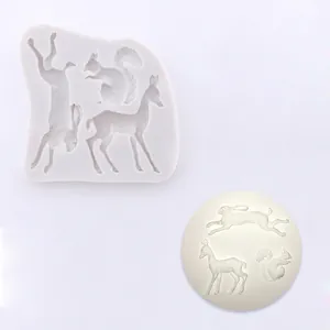 Witte siliconen vorm met konijn eekhoorn en hert voor fondant en chocolade DIY