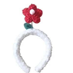 Diadema de felpa con flor roja para decoración de pasteles y accesorios para el cabello