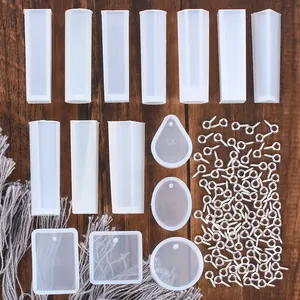 Set of clear silicone resin molds and silver screw eye pins for DIY jewelry making