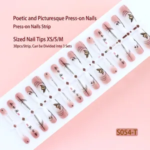Elegant handmade New Chinese style gradient press-on nails with bamboo and butterfly art