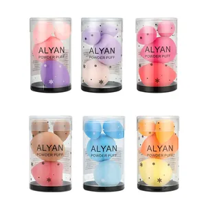 Set of 6 ALYAN makeup sponge sets in colorful snowflake cylindrical containers for beauty use