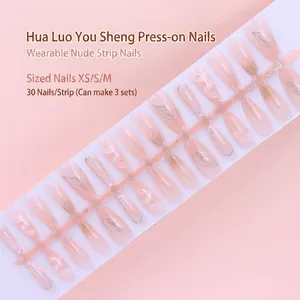 Detailed view of 30pcs translucent nude press-on nails featuring delicate silver leaf patterns