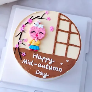 Mid-Autumn Festival Cake Topper Mooncake Boy Girl Figurines With Jade Rabbit PVC Baking Decoration For Party Birthday Gift