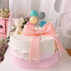 Décoration de Gâteau Ours Nœud Papillon Rose Princesse Fournitures de Fête d'Anniversaire Ornement Ruban Figurine Ours