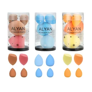 ALYAN beauty blender set featuring teardrop and slanted sponges in snowflake cylinder
