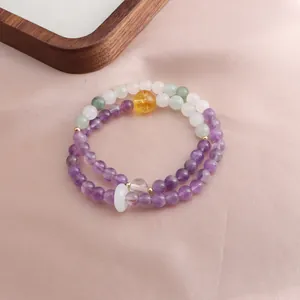 Elegant double-strand bracelet with purple amethyst, citrine, and white jade beads