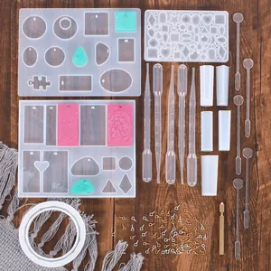 Complete 229-piece DIY jewelry resin mold kit with silicone molds and pipettes