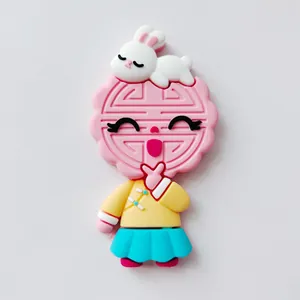 Cute mooncake girl and rabbit figurine cake topper for Mid-Autumn Festival decoration