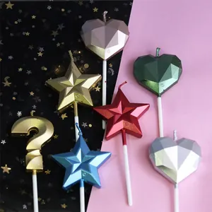 Vela de Cumpleaños de Corazón Estrella Signo de Interrogación Superficie de Diamante Geométrico Decoración de Pastel de Parafina