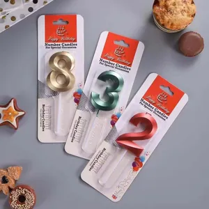 7cm metallic number candles 8 3 2 for birthday cake decoration in blister pack