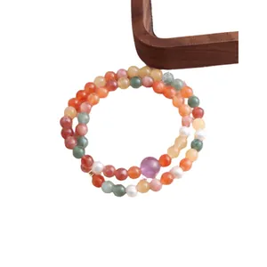 New Chinese style double layer beaded bracelet with natural colorful jade and crystals