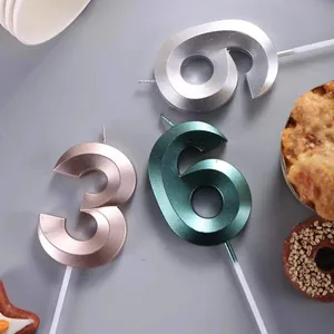 Premium metallic 7cm number candles in rose gold silver and green for birthday cake toppers