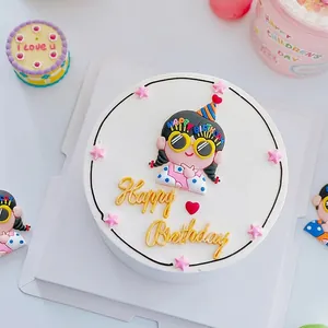 Weichgummi Cartoon Junge Mädchen Tortendeko Figur Mit Sonnenbrille Partyhut Für Kinder Geburtstag Party Backdekor Zubehör