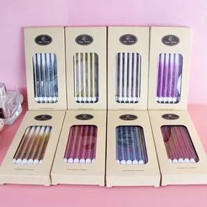 Detail view of 12pcs gradient long pencil birthday candles in kraft paper boxes